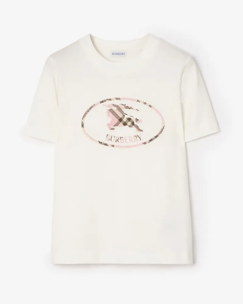 Burberry Baumwoll-T-Shirt mit Knight Stamp in Check Chalk