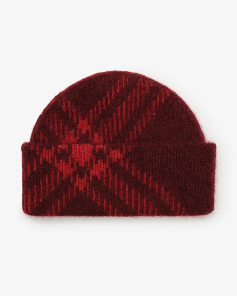 Burberry Mohair-Woll-Beanie mit Karomuster Oxblood-rot