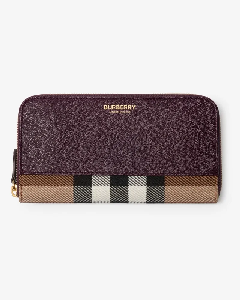 Burberry Große Lederbrieftasche mit Check und Reißverschluss Rubus-rot