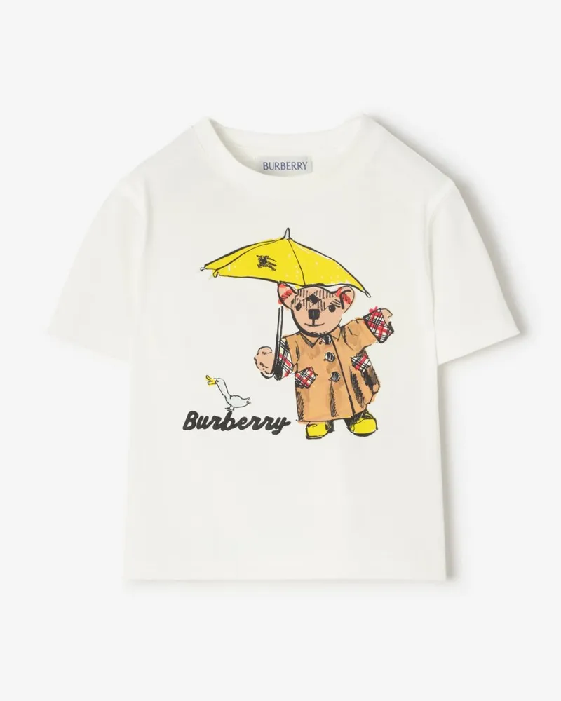 Burberry Baumwoll-T-Shirt mit Bär im Regen , Size Chalk