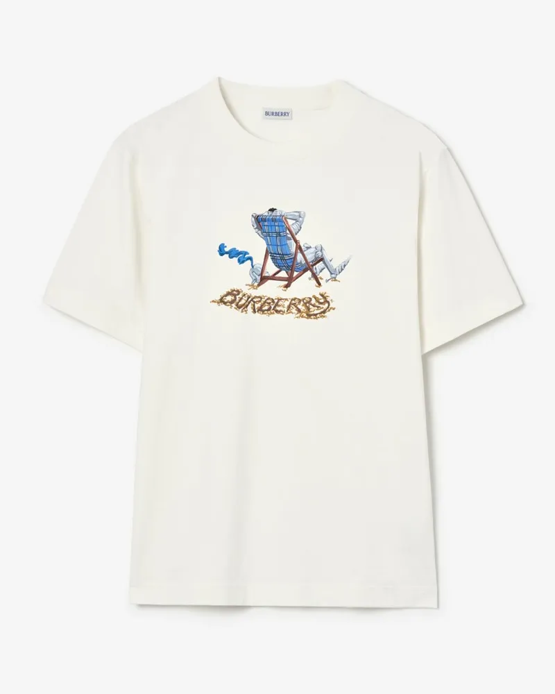 Burberry Baumwoll-T-Shirt mit „Beach Knight“-Print , Size Chalk