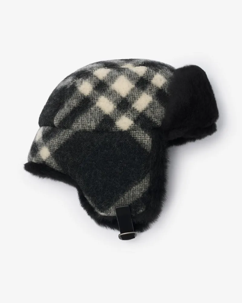Burberry Ohrenklappenmütze aus Wolle mit Karomuster Schwarz