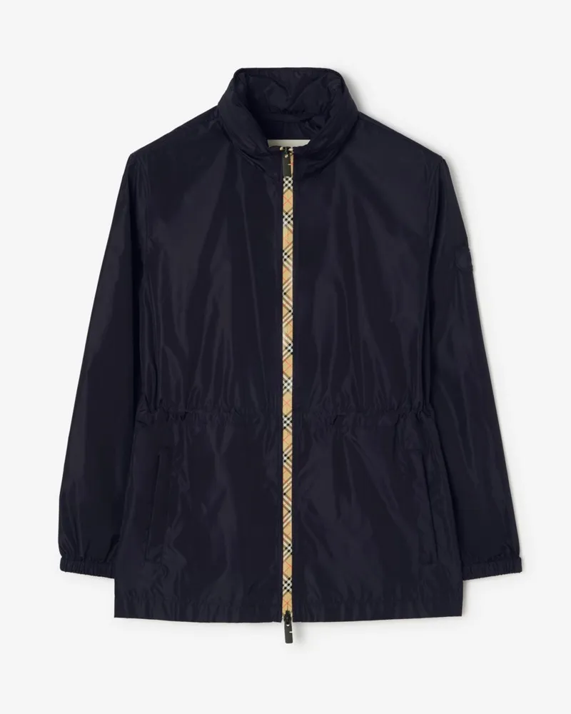 Burberry Kurzer Nylonparka mit Check-Streifen Marineblau