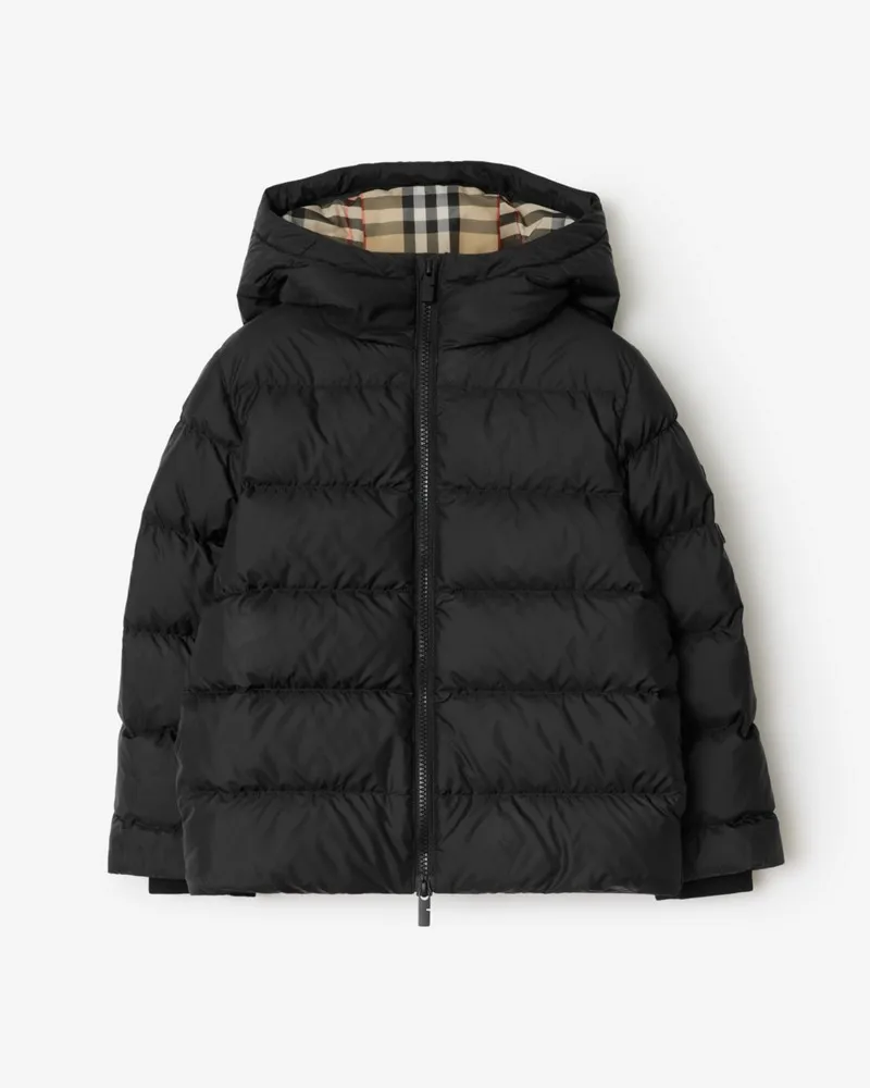 Burberry Wattierter Nylonmantel mit Kapuze Schwarz