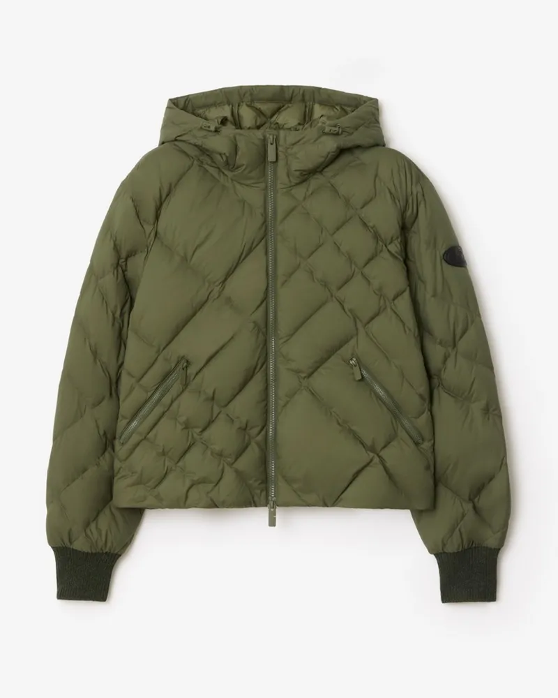 Burberry Wattierte Jacke „Delley“ aus Nylon mit genähtem Karomuster Pasture-grün