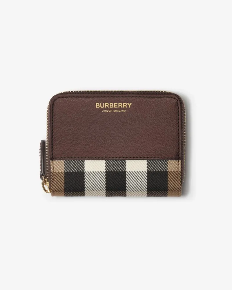 Burberry Kleine Lederbrieftasche mit Check und Reißverschluss Bronze-braun