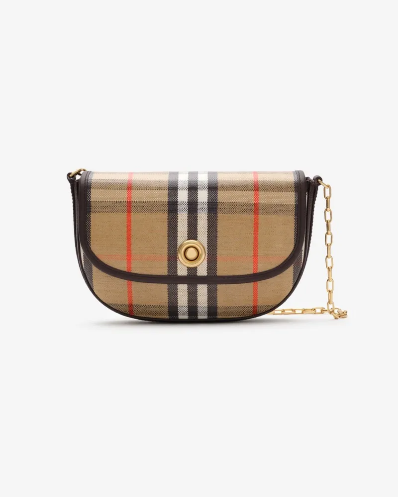 Burberry Crossbody-Tasche „Highlands“ im Kleinformat mit Kettenriemen Sand-beige