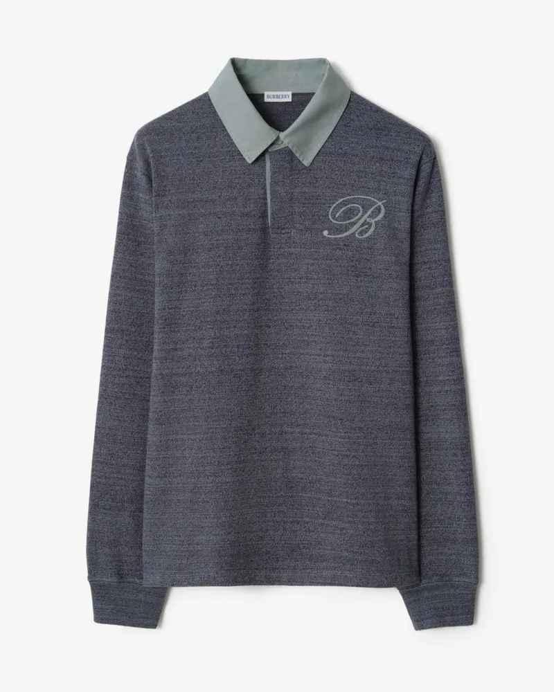 Burberry Baumwoll-Rugbyshirt in Mouliné-Optik , Size River-blau