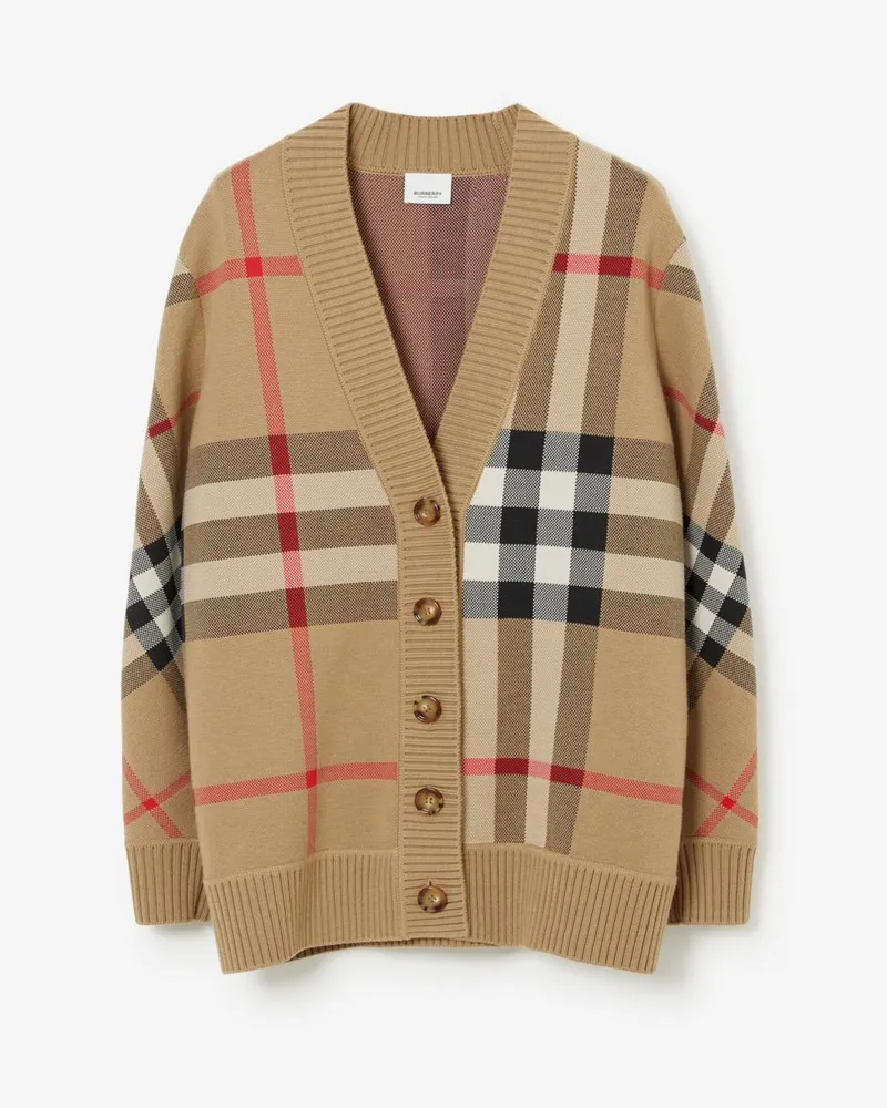 Burberry Wollmisch-Cardigan in Check Vintage-beige