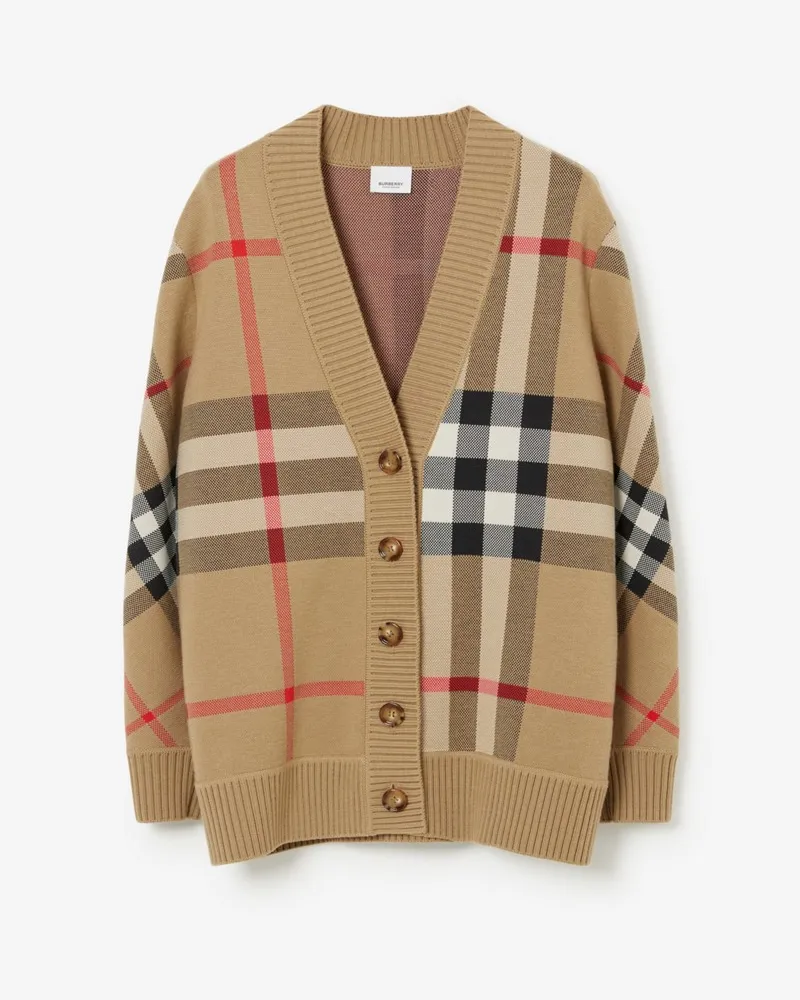 Burberry Wollmisch-Cardigan in Check Vintage-beige