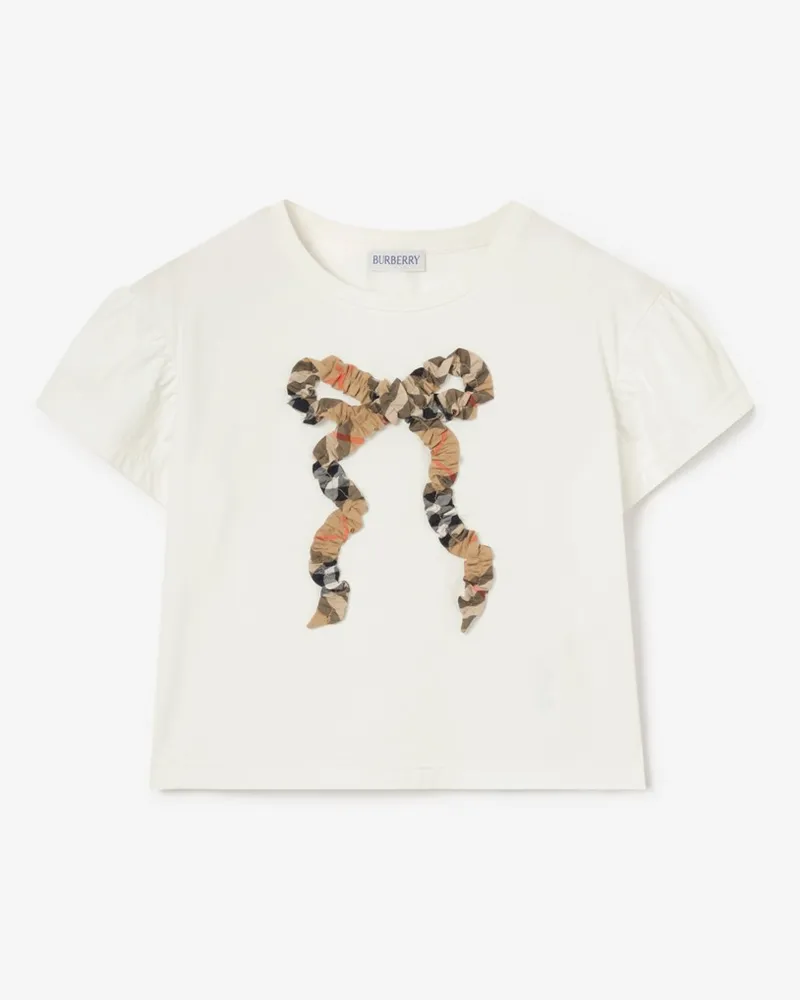 Burberry Baumwoll-T-Shirt in Check mit Schleife , Size Chalk-weiß