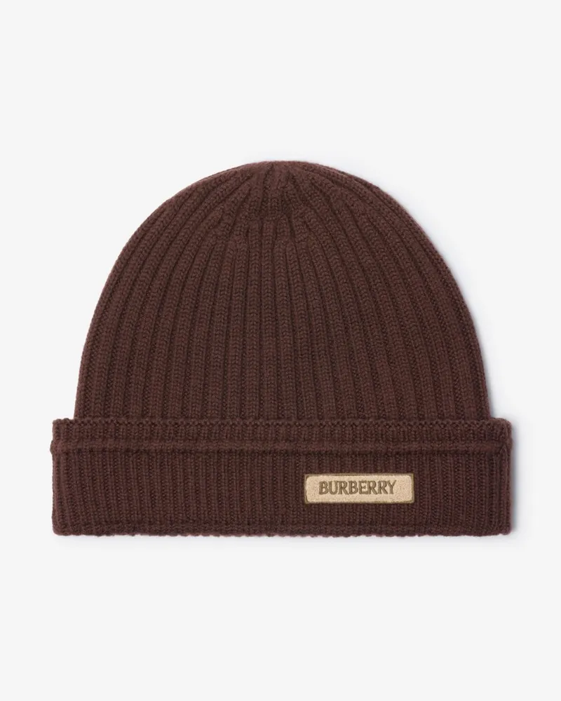 Burberry Woll-Beanie mit Logo Treacle-braun
