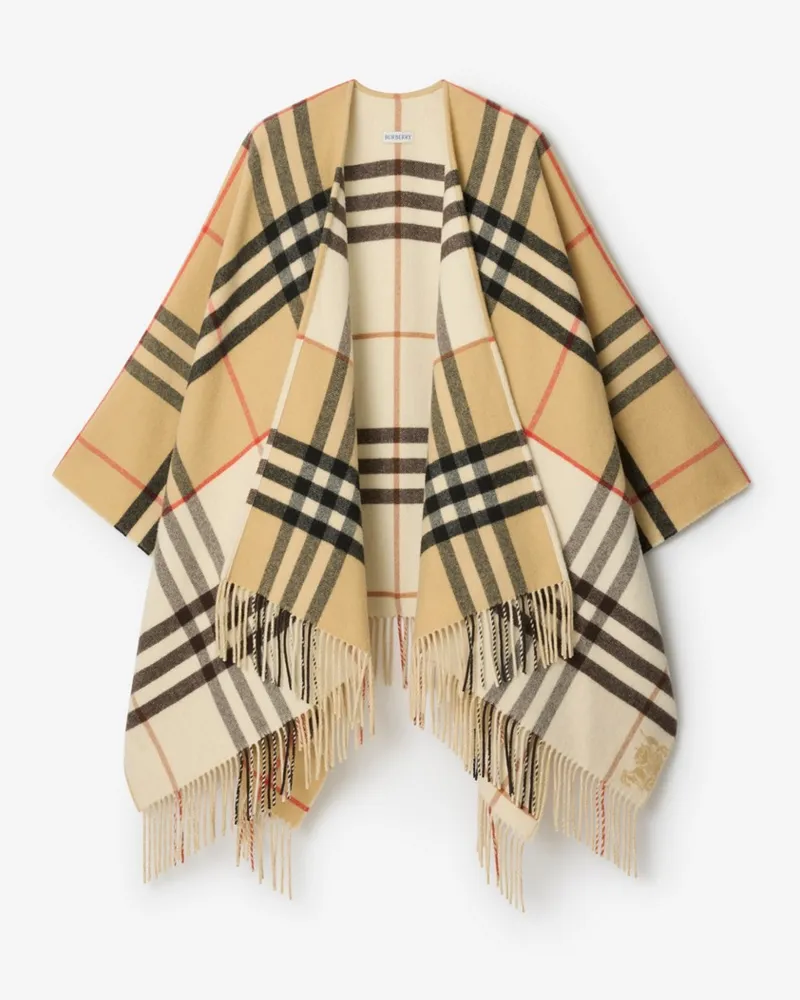 Burberry Kaschmir-Woll-Cape in kontrastierendem Check Sand