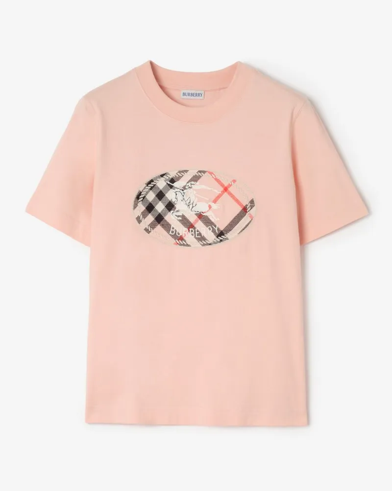 Burberry Baumwoll-T-Shirt mit Knight Stamp in Check Compact-rosa