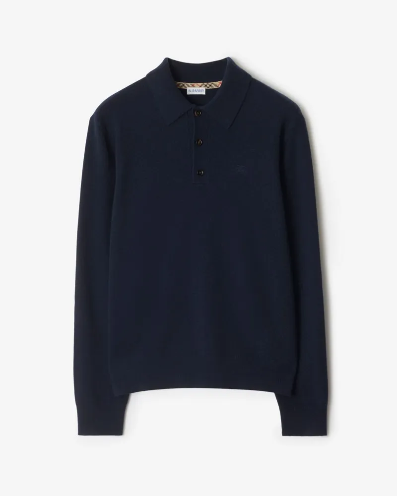 Burberry Langärmeliges Kaschmirmisch-Poloshirt , Size Navy