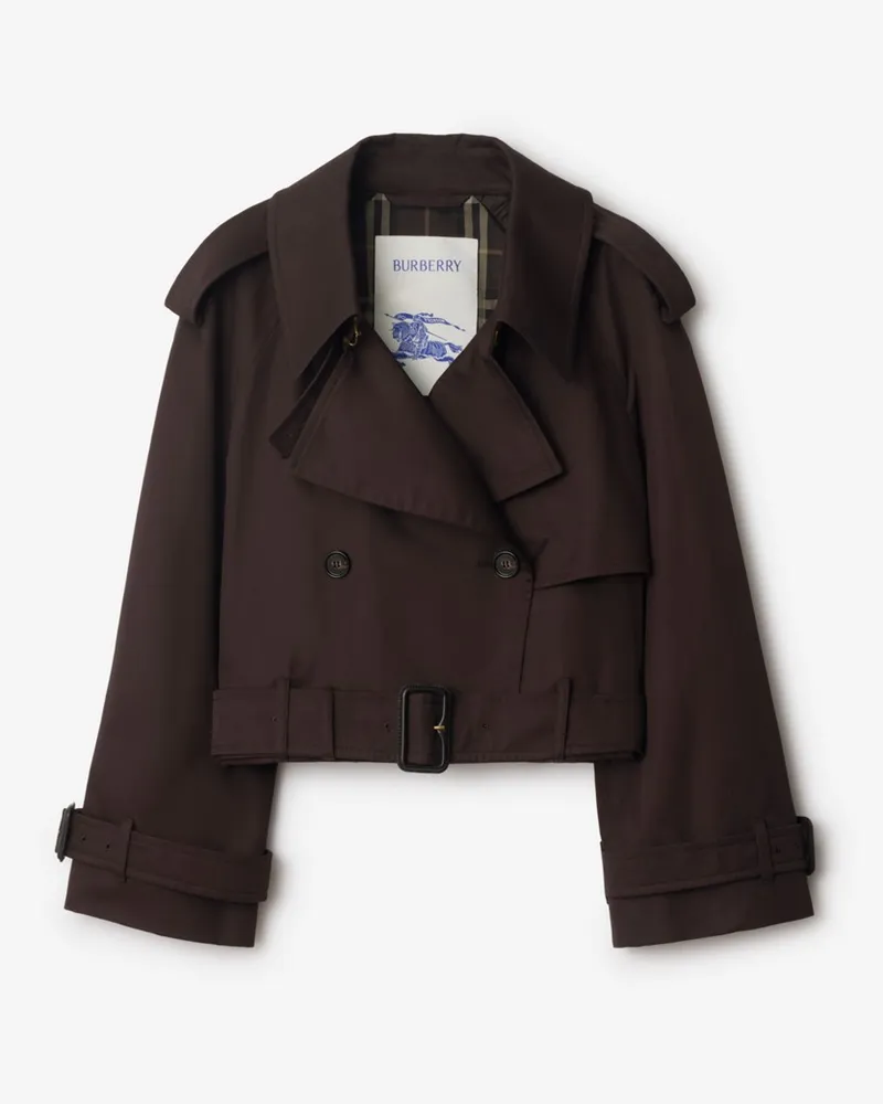 Burberry Cropped-Trenchjacke aus Gabardine Clove-braun