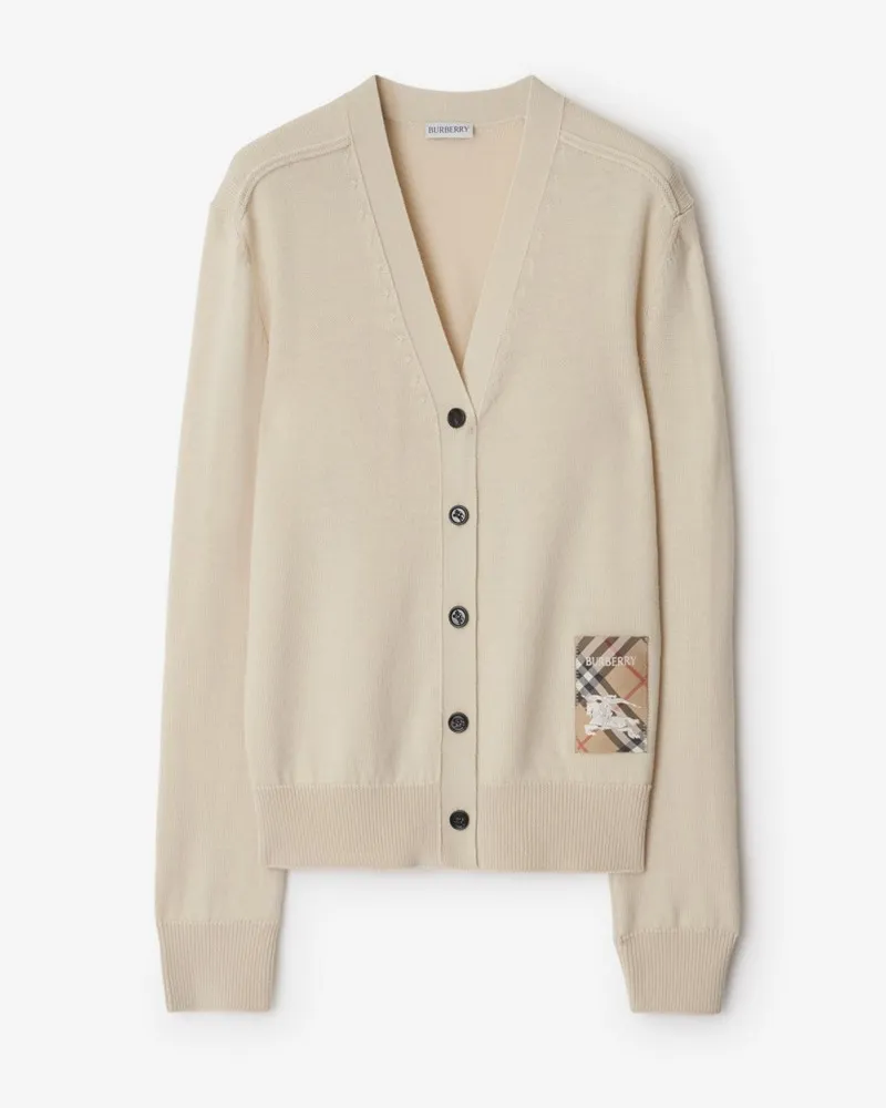 Burberry Wollcardigan mit Check-Label Nutmeg