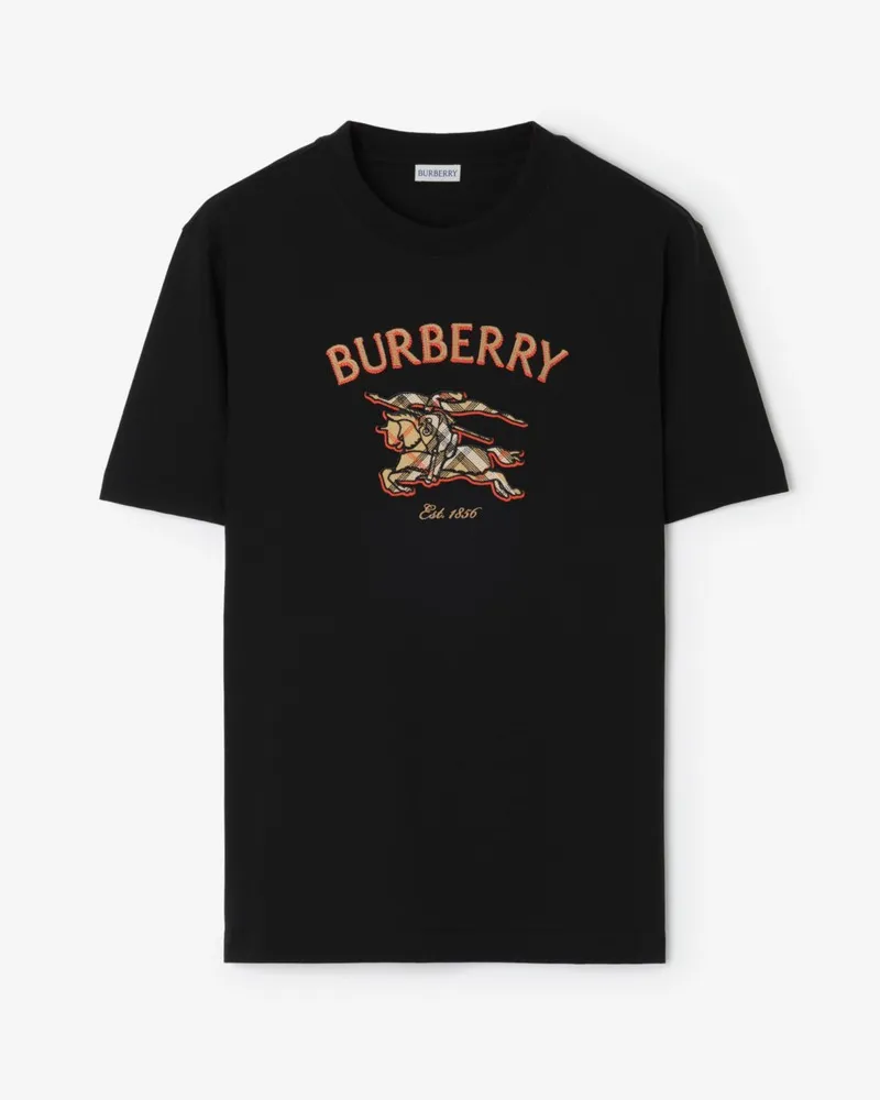 Burberry Baumwoll-T-Shirt mit Knight in Check , Size Black