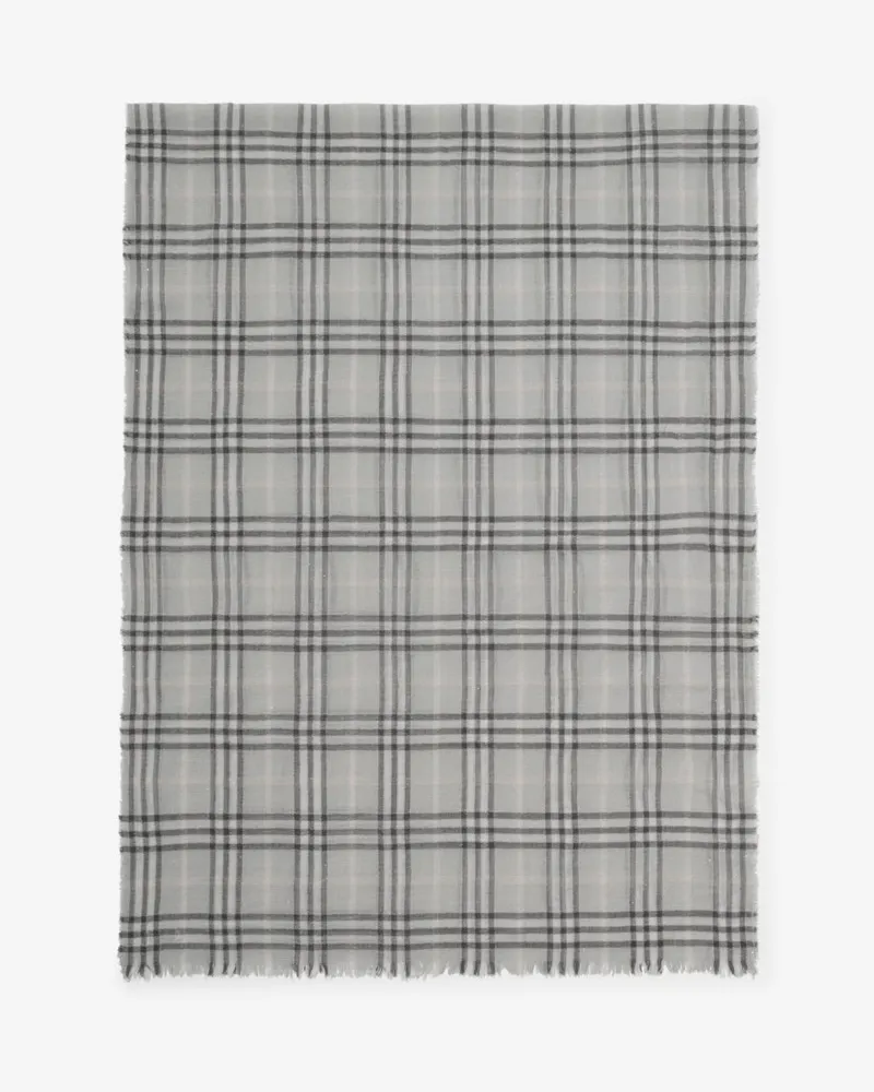 Burberry Breiterer Schal aus Wolle und Seide in Check Mitten-grau