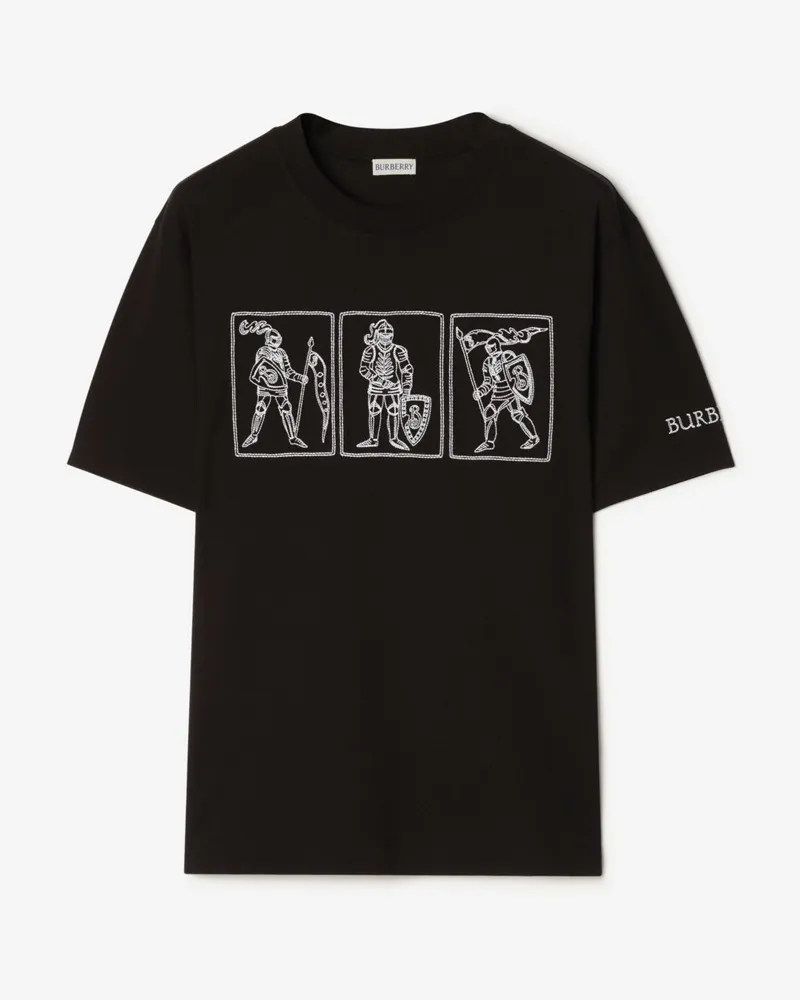 Burberry Baumwoll-T-Shirt mit Knight in drei Posen , Size Black