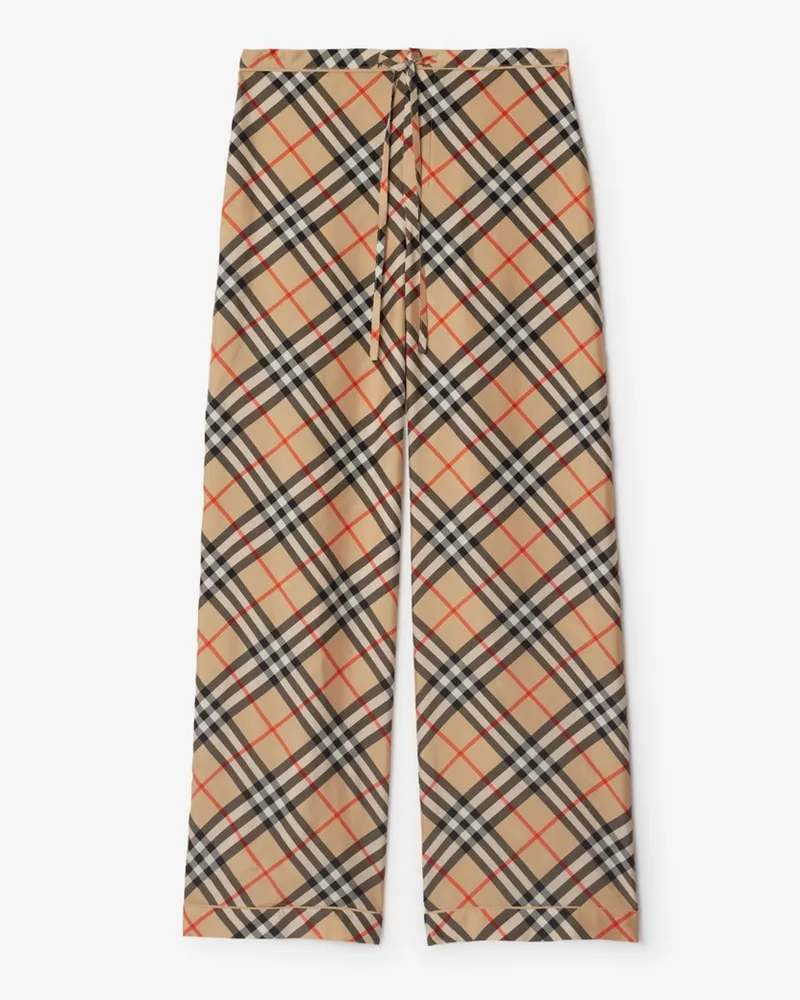 Burberry Seiden-Pyjamahose in Check Sand