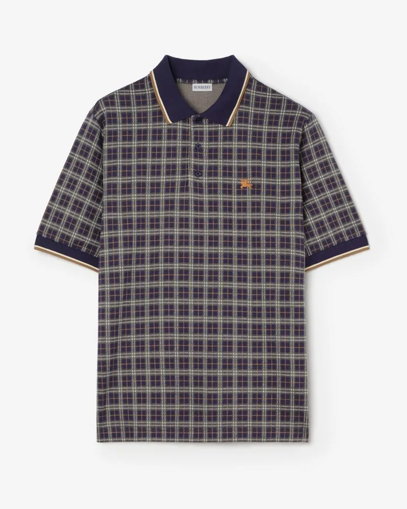 Burberry Baumwollmisch-Poloshirt in Check , Size Pilot-blau