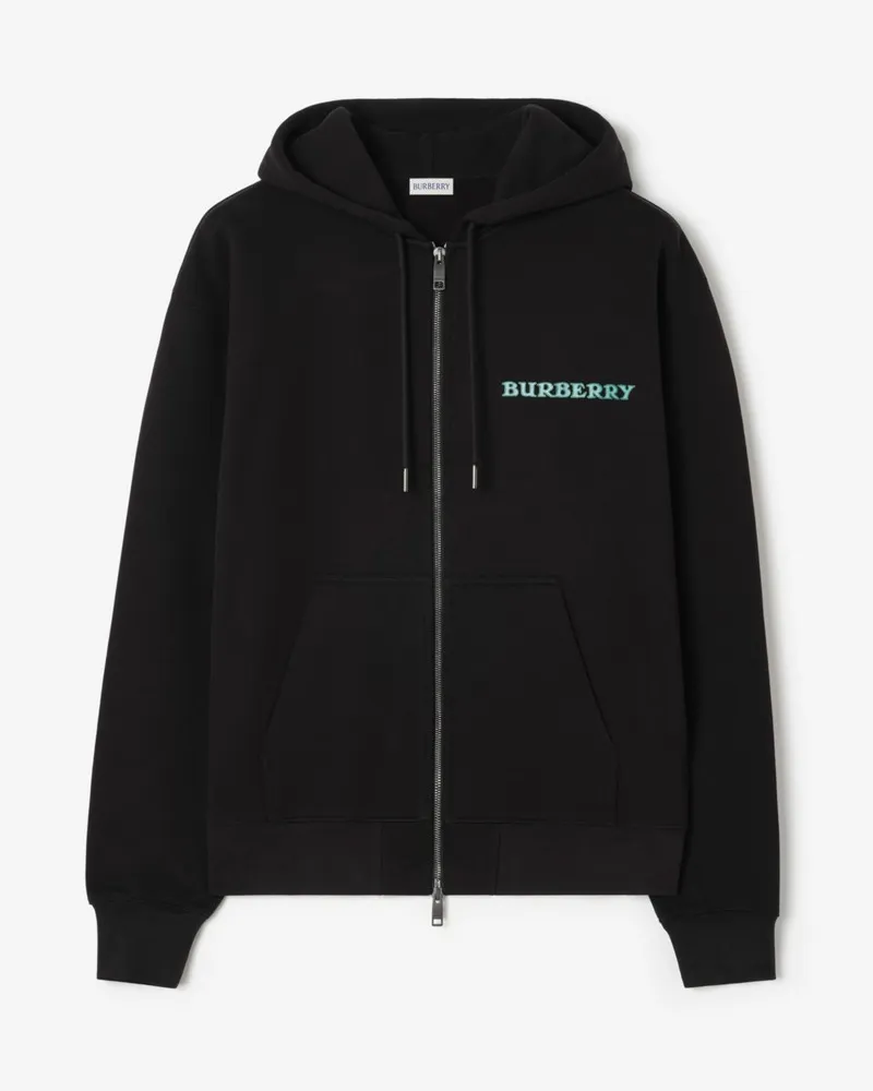 Burberry Heritage-Kapuzenpullover aus Baumwolle mit Logo und Reißverschluss , Size Black