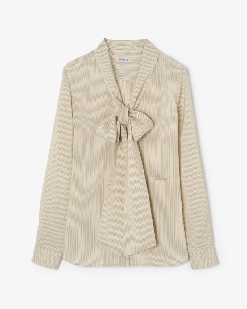Burberry Schluppenbluse aus Seide mit Streifenmuster , Size Dune