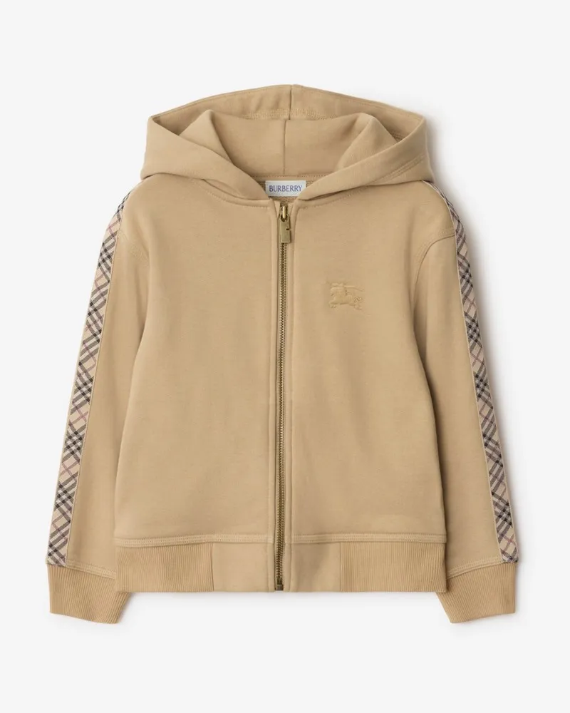 Burberry Baumwoll-Kapuzenjacke mit Check-Besatz Sand-beige