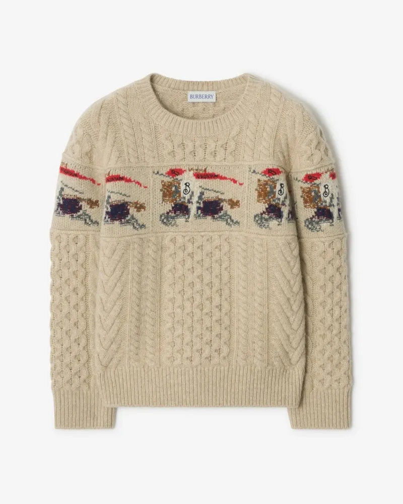 Burberry Woll-Kaschmir-Pullover im Aran-Strick mit EKD-Motiv Beige