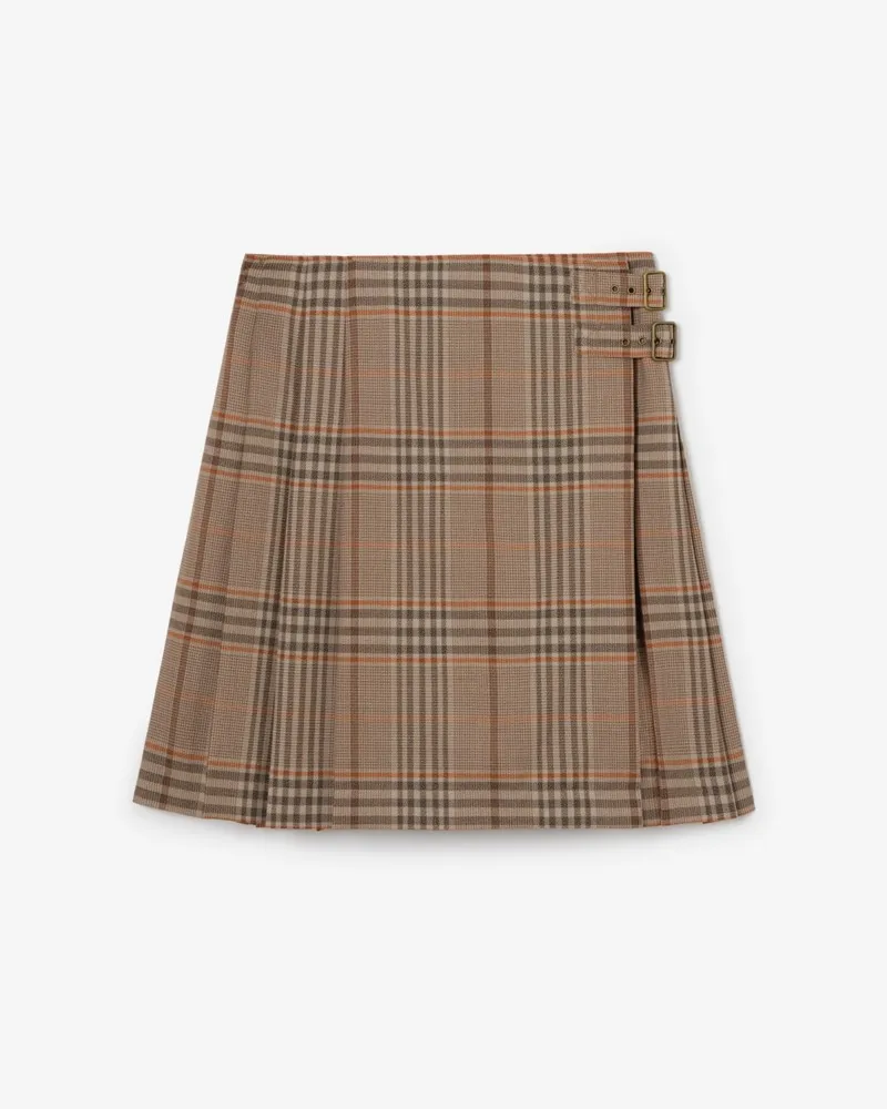 Burberry Woll-Kilt in Check , Size Sandbeige