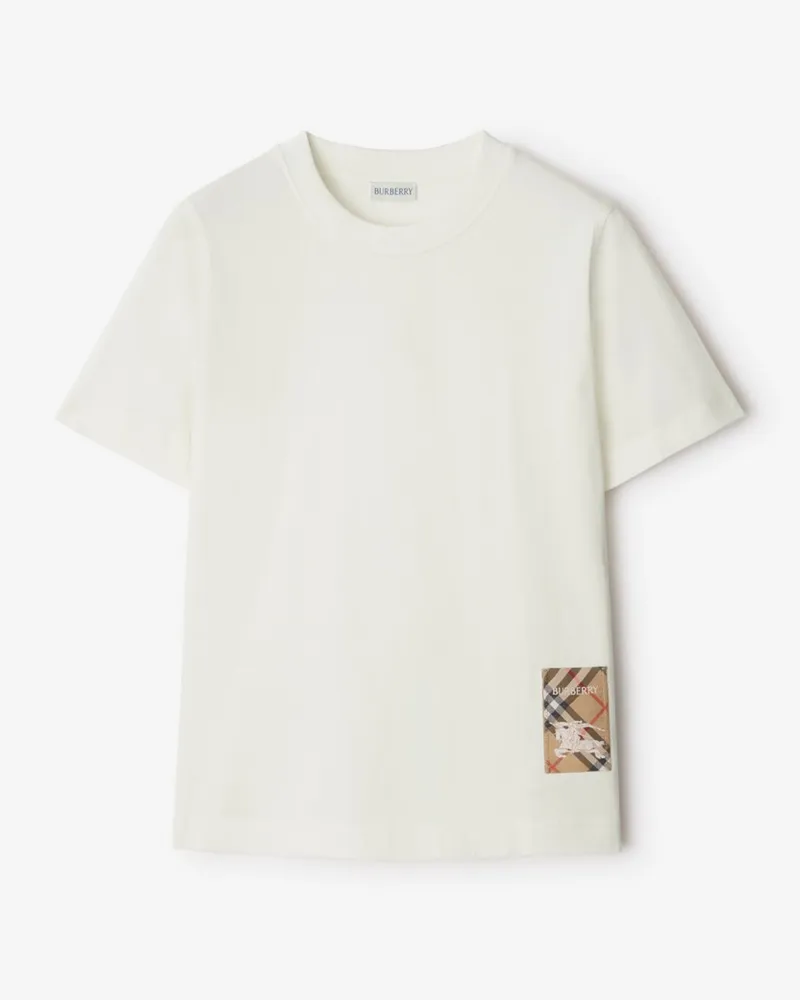 Burberry Baumwoll-T-Shirt mit Check-Label Chalk