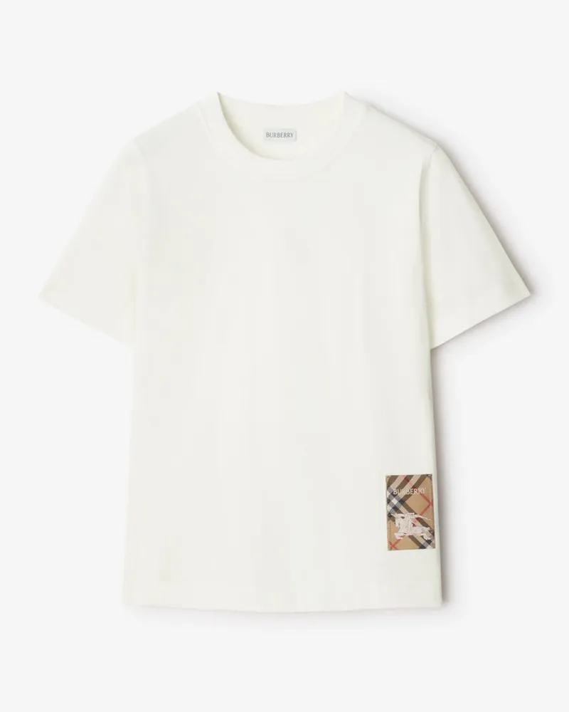 Burberry Baumwoll-T-Shirt mit Check-Label , Size Chalk