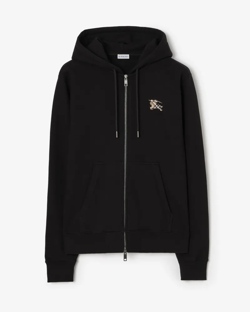 Burberry Baumwoll-Kapuzenjacke mit Knight Stamp in Check , Size Black
