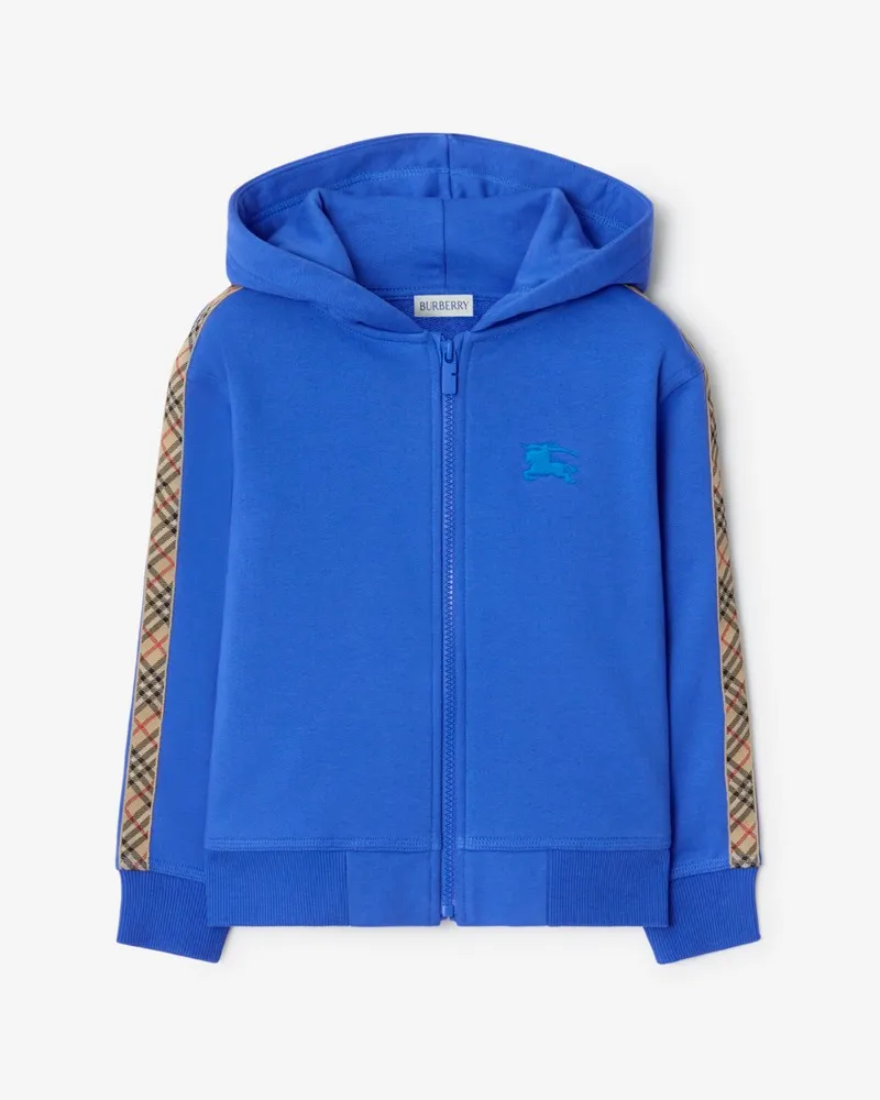 Burberry Baumwoll-Kapuzenjacke mit Check-Besatz , Size Hyacinth