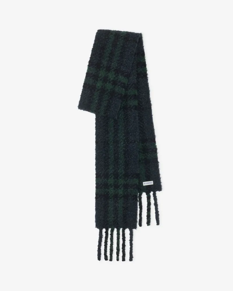 Burberry Schmaler Bouclé-Schal aus Alpakawollmischung in Check Black