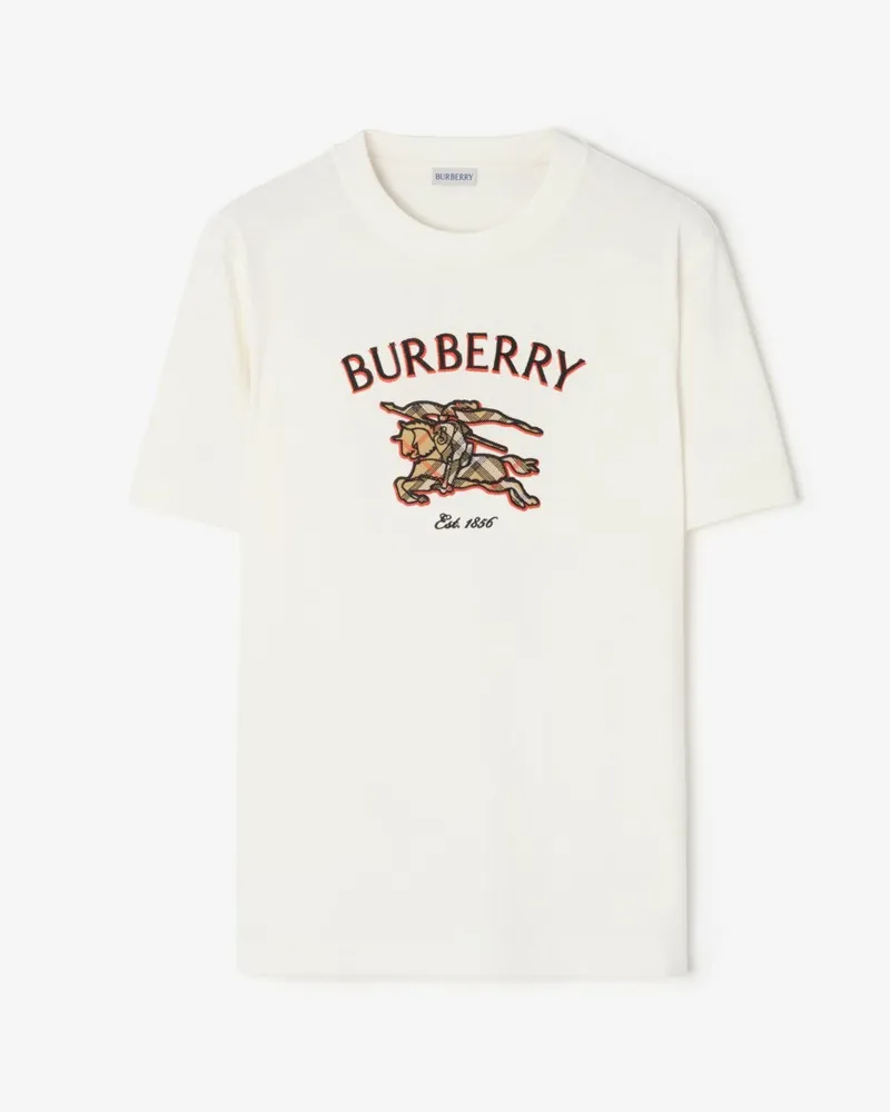Burberry Baumwoll-T-Shirt mit Knight in Check , Size Chalk