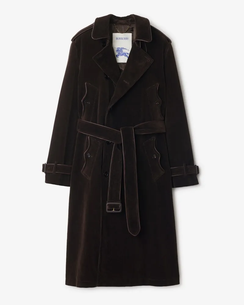 Burberry Langer Cord-Trenchcoat Clove-braun