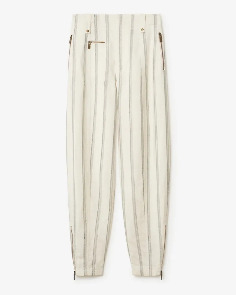 Burberry Elegante Seidenmisch-Hose mit Streifenmuster Cremefarben