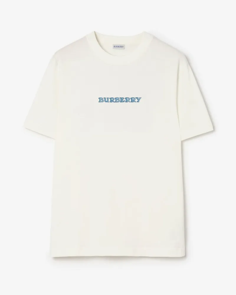 Burberry Baumwoll-T-Shirt mit Heritage-Logo , Size Chalk-weiß