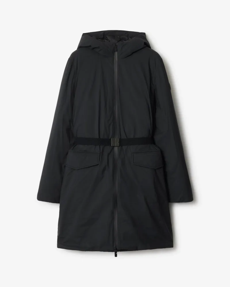 Burberry Mittellanger Nylon-Kapuzenmantel , Size Schwarz