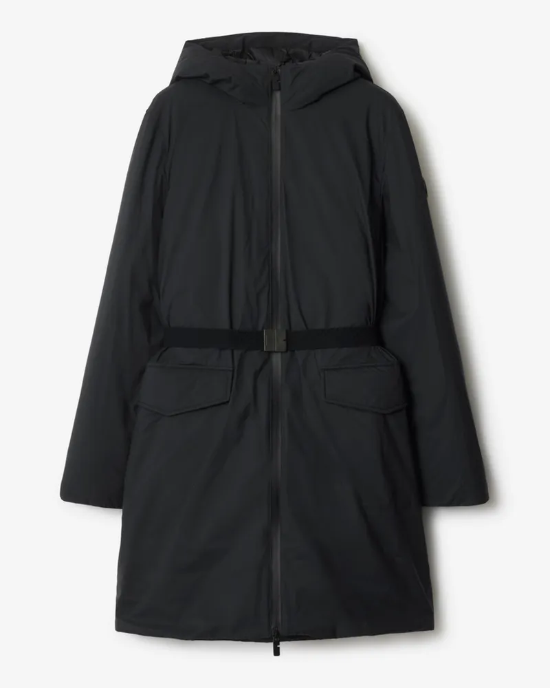 Burberry Mittellanger Nylon-Kapuzenmantel Schwarz