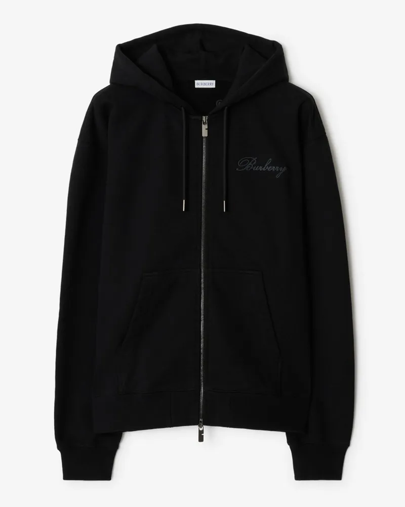 Burberry Baumwoll-Kapuzenjacke mit kursivem Check-Logo Schwarz
