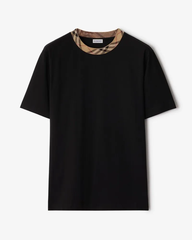 Burberry Baumwoll-T-Shirt mit Check-Besatz , Size Black
