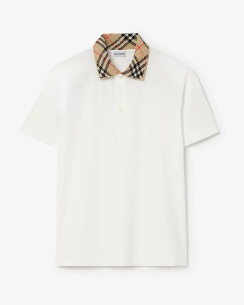Burberry Baumwoll-Poloshirt mit Check-Kragen , Size Chalk-weiß