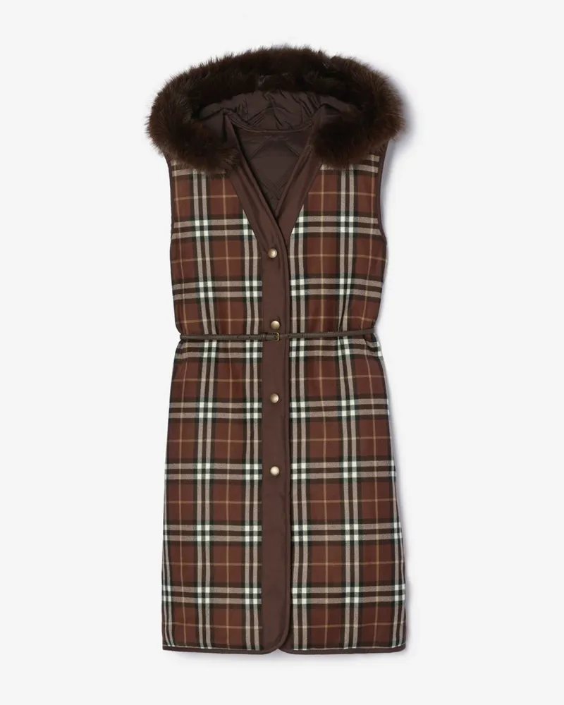 Burberry Wendbare Kapuzenweste „Ashfields“ in Check , Size Treacle