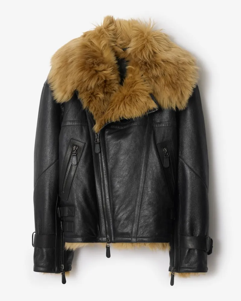 Burberry Cropped-Fliegerjacke aus Lammfell Schwarz