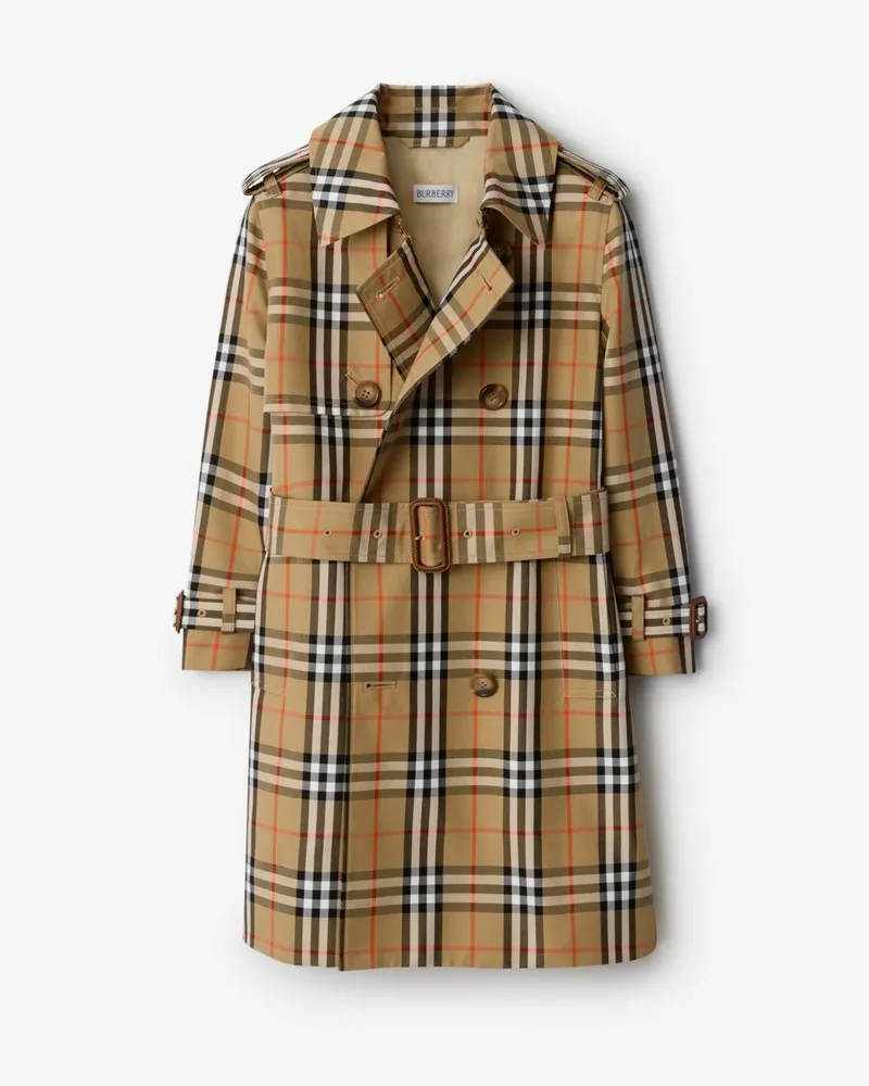 Burberry Baumwolltwill-Trenchcoat in Check Sand-beige