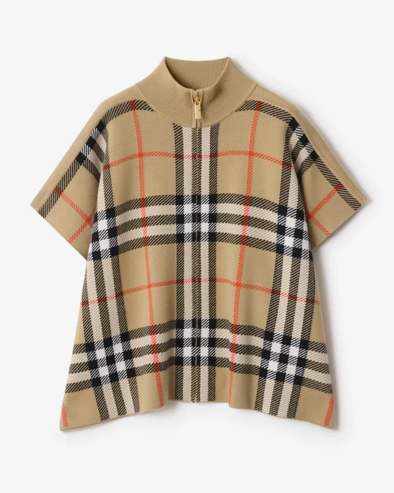 Burberry Wendbares Wollcape mit Check Sand-beige