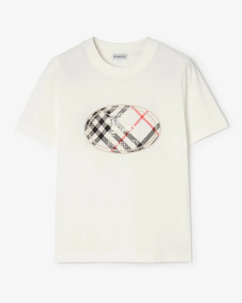 Burberry Baumwoll-T-Shirt mit Knight Stamp in Check , Size Chalk